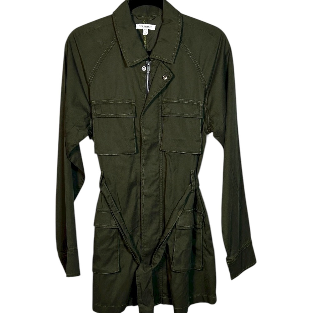 NWT GOOD AMERICAN Anthropologie Olive Green Utility Belted Jacket Coat 2 Medium‎